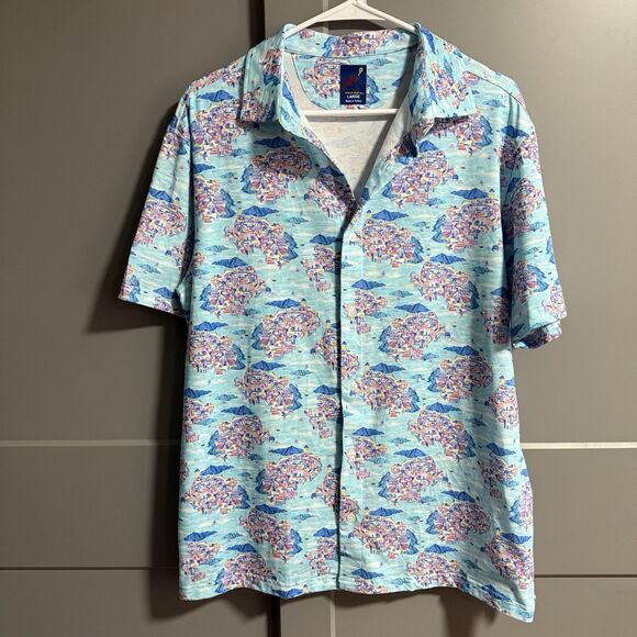 MICHAEL'S Men Stretch Cotton Spandex AOP Button Sport Shirt Large Camp Vacation - Picture 1 of 5